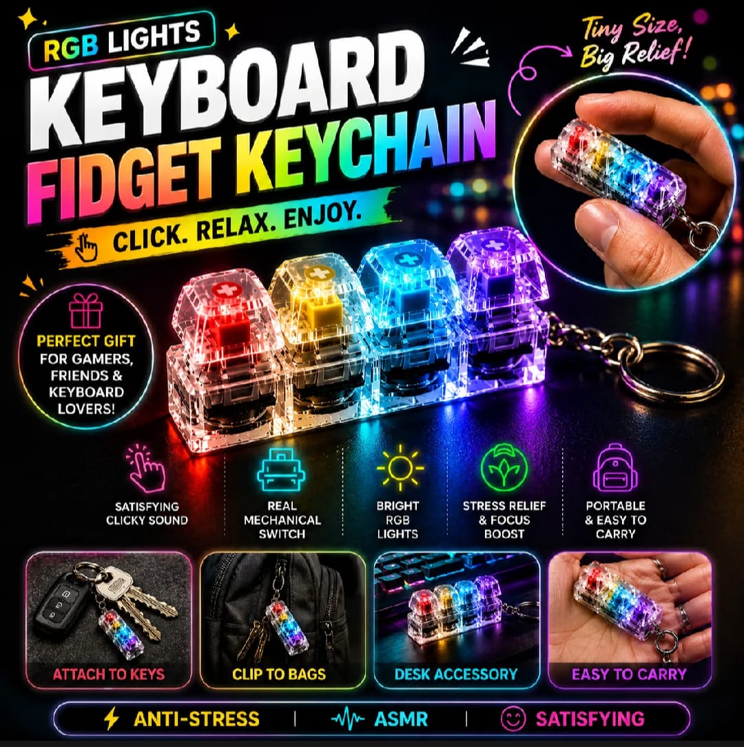 RGB Mechanical Keyboard Fidget Keychain with LED Lights